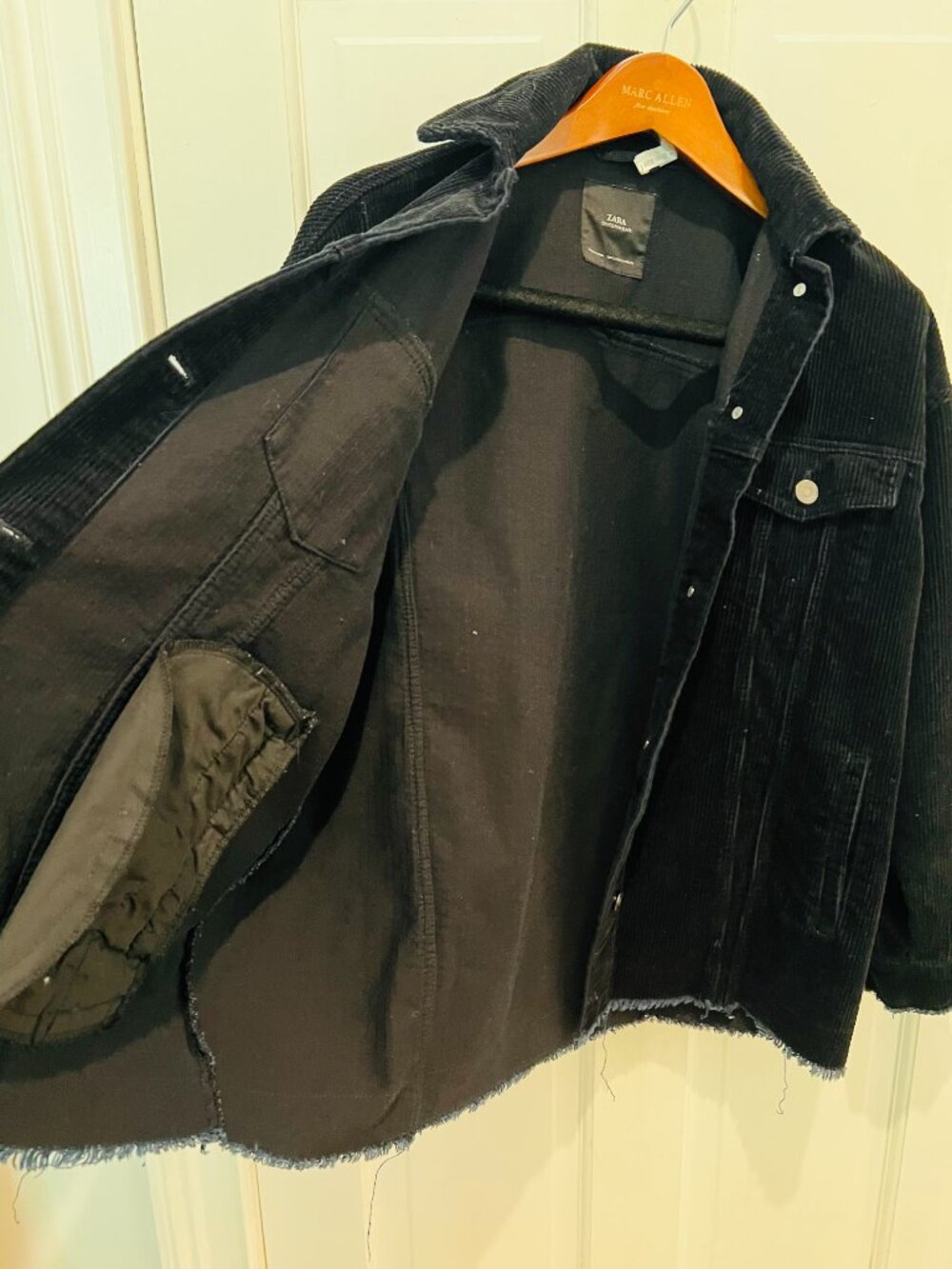 black corduroy jacket is from Zara and features a frayed hem Size Small - Picture 9 of 16